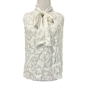 Rebecca Taylor Silk Blend Sleeveless Blouse 4 White Bow Sheer Preppy Feminine